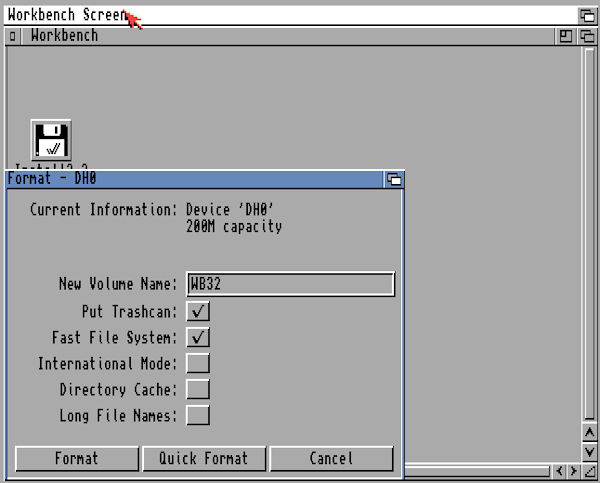 Format uninitialised DH0 disk.

