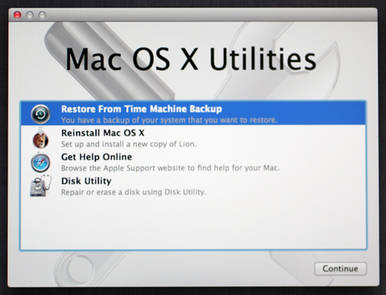 Restore, reinstall, help and disk utility